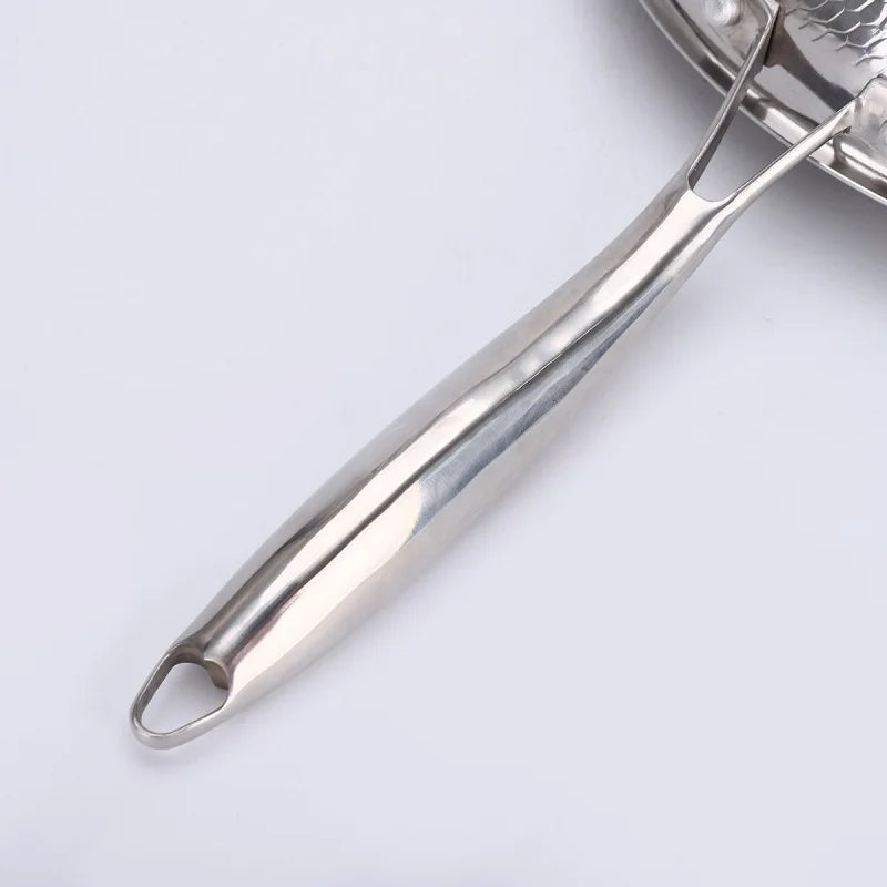 JUSTINLAU 32/34cm Frying Pan Wok Stainless Steel Non-stick Frying Pan Titanium Spray Fish Scale Hammer Pattern Kitchen Cookware