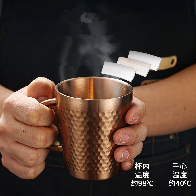 Gold 304 Stainless Steel Beer Mug Water Cups with Handle Coffee Milk Juice Mugs Summer Bar Tool Anti-scalding for Kitchen Drink
