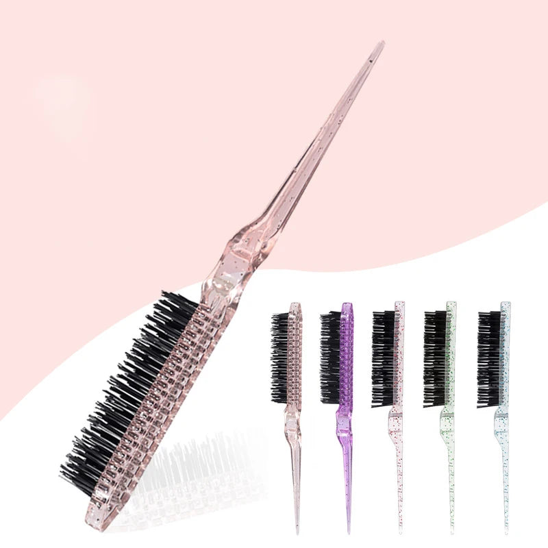 1pc crystal plastic fluffy comb with fine lines hair styling comb back combing hair salon tool comb Special for real hair wigs