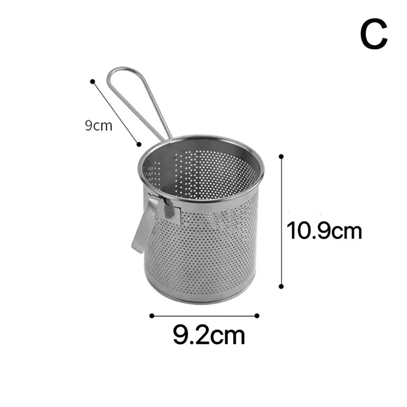 〔CC55〕Stainless Steel Deep Frying Basket Silver Multi-functional Hangable Colander Oil Filter Mesh Sieve Hotpot Strainer Mesh