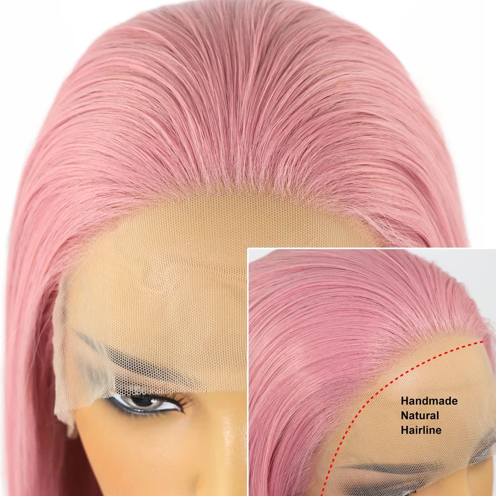 Light Pink 13X4 Lace Front Wigs For Women Heat Resistant Fiber Long Straight Synthetic Hair Wigs for Daily Party Cosplay Use