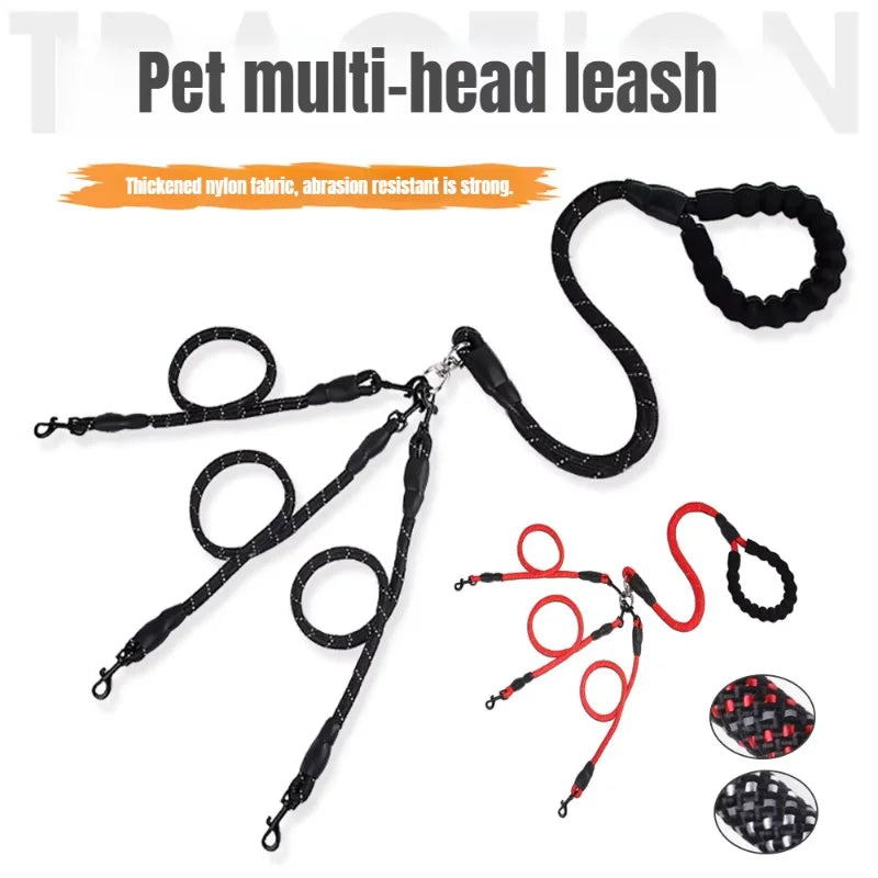 Dog Harness Leash Collar Small Puppy Accessories Pet Traction Wear-resistant Multi-head Dog Leash One-to-two Traction Rope