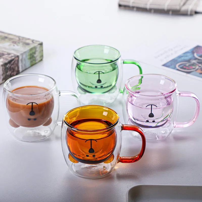 201-300ML Double Wall Glass mug Creative Cute Bear Coffee Mugs Milk Juice Tea Mug Cup Valentine's Day Child Lover Christmas Gift
