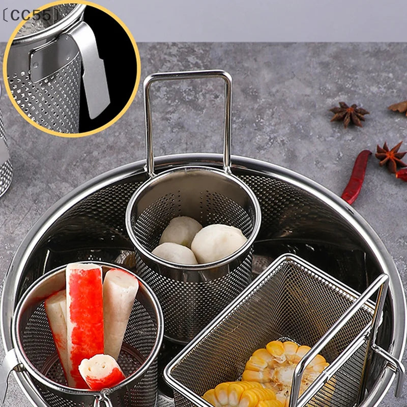 〔CC55〕Stainless Steel Deep Frying Basket Silver Multi-functional Hangable Colander Oil Filter Mesh Sieve Hotpot Strainer Mesh