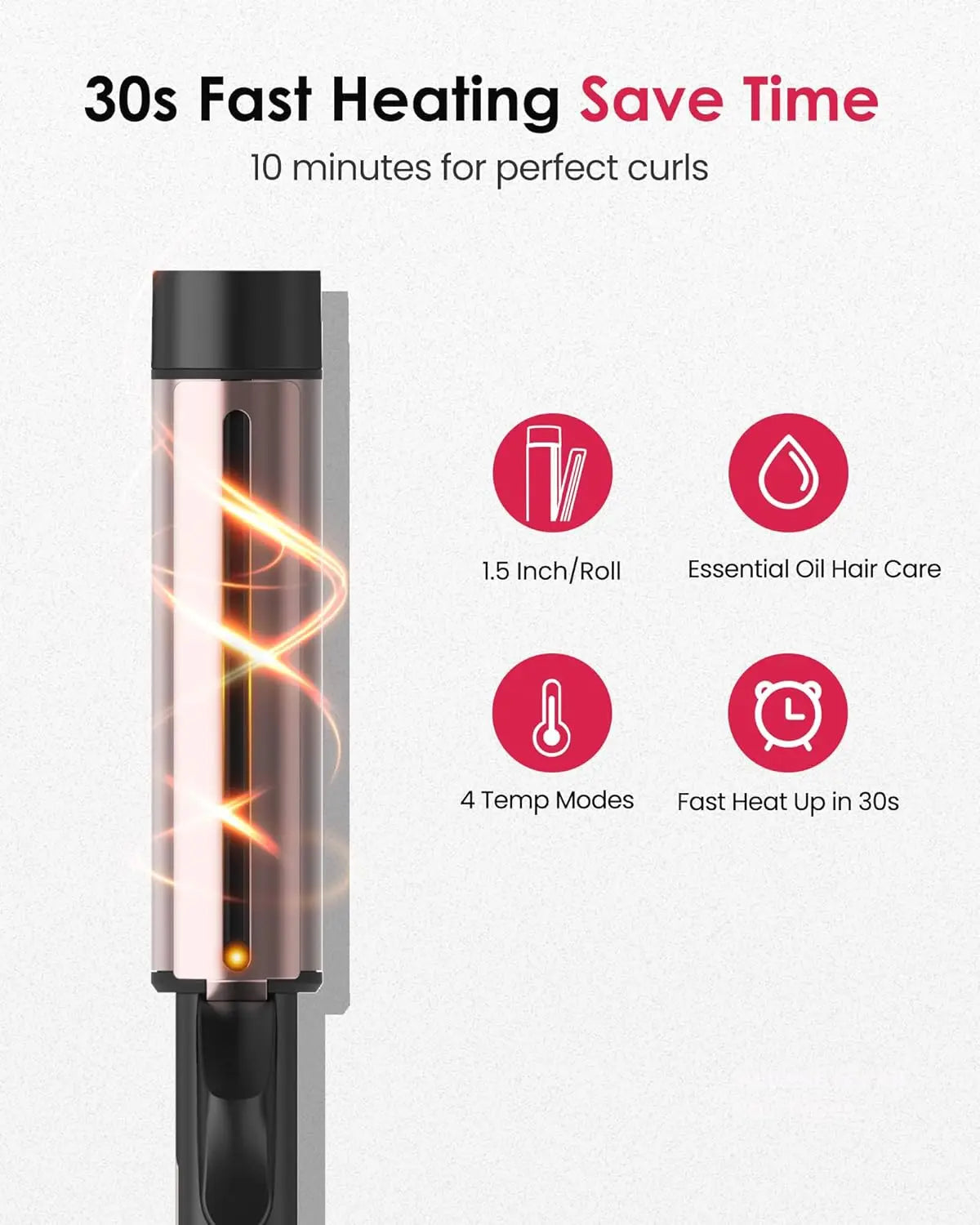 1.5 Inch Extra Long Barrel Curling Iron for Long Hair, Big Loose Curls & Beach Waves, Anti-Slip Ceramic Wand, 40M Negative Ions,