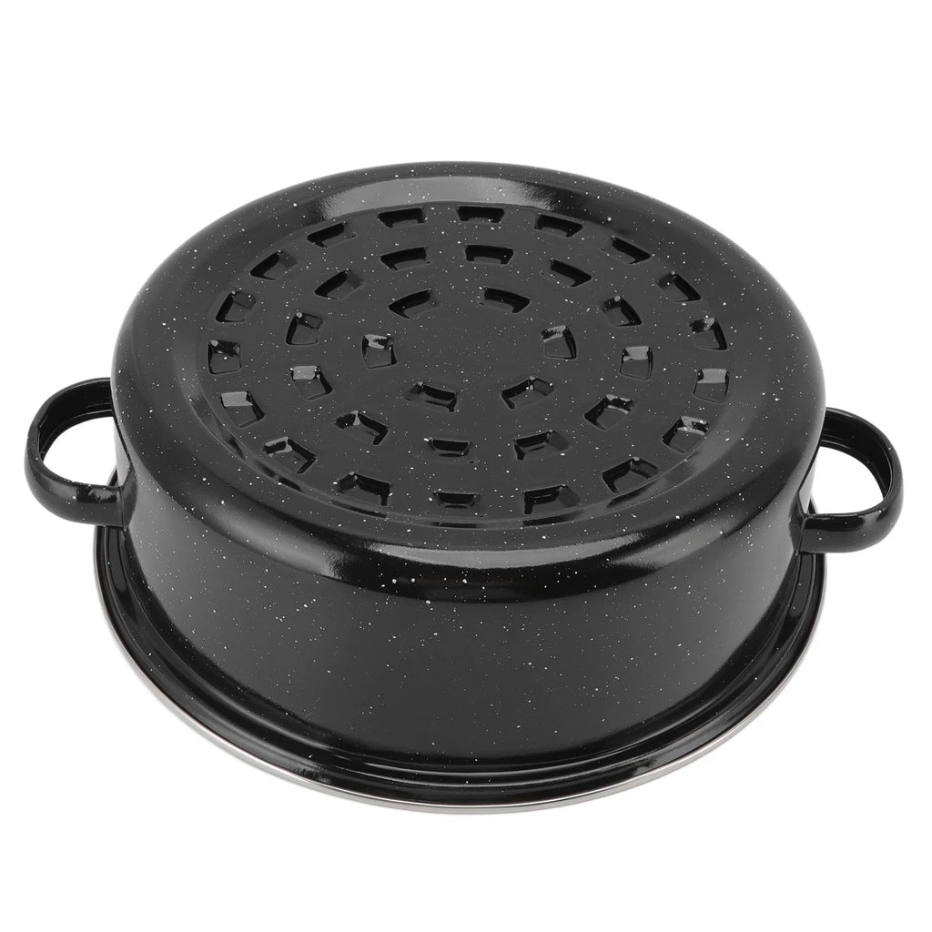 Oven Pans Roasting Pan Black Non Stick BBQ Pot Speckled Finish Household Roast Pan With Lid for Roasted Sweet Potatoes Chestnuts