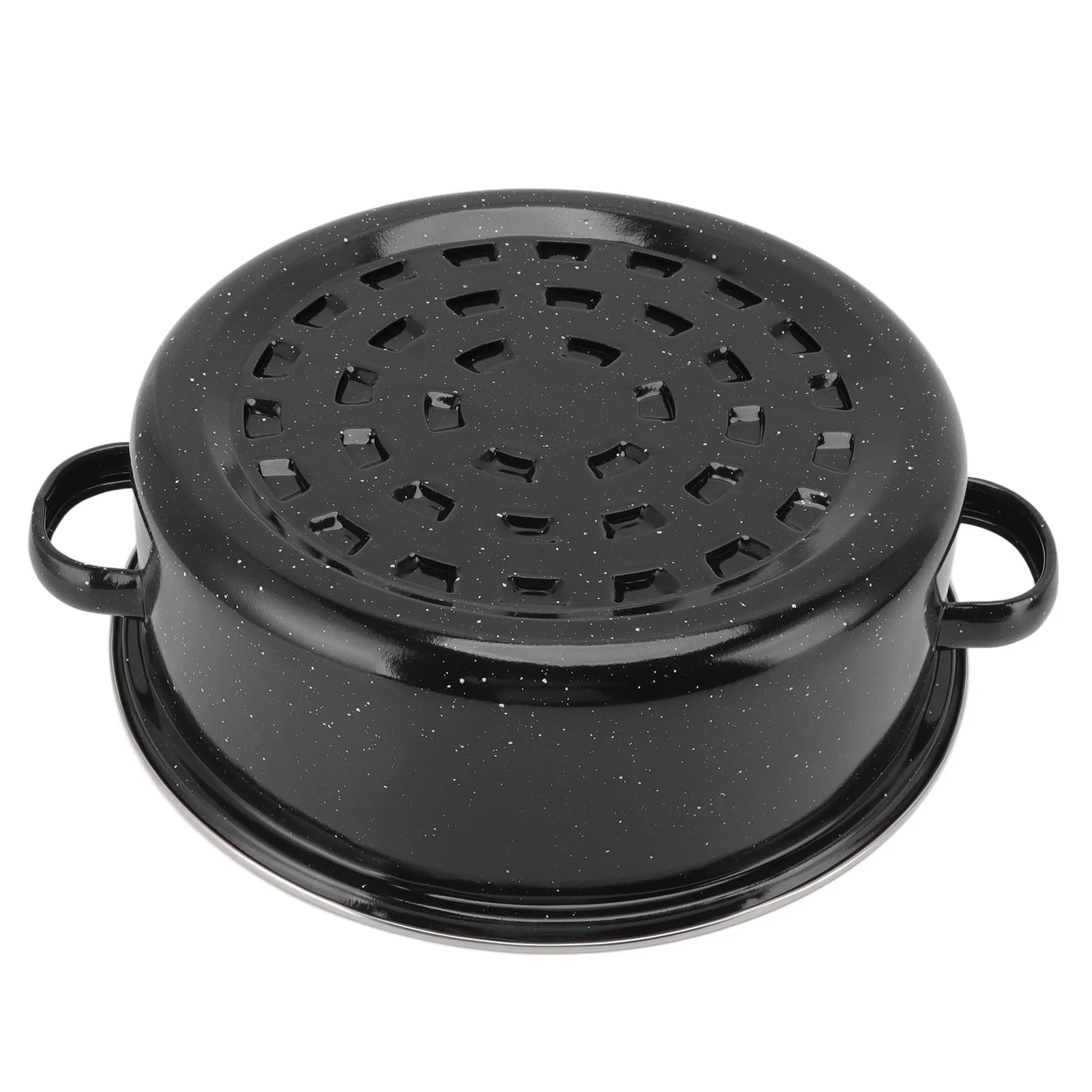 Oven Pans Roasting Pan Black Non Stick BBQ Pot Speckled Finish Household Roast Pan With Lid for Roasted Sweet Potatoes Chestnuts