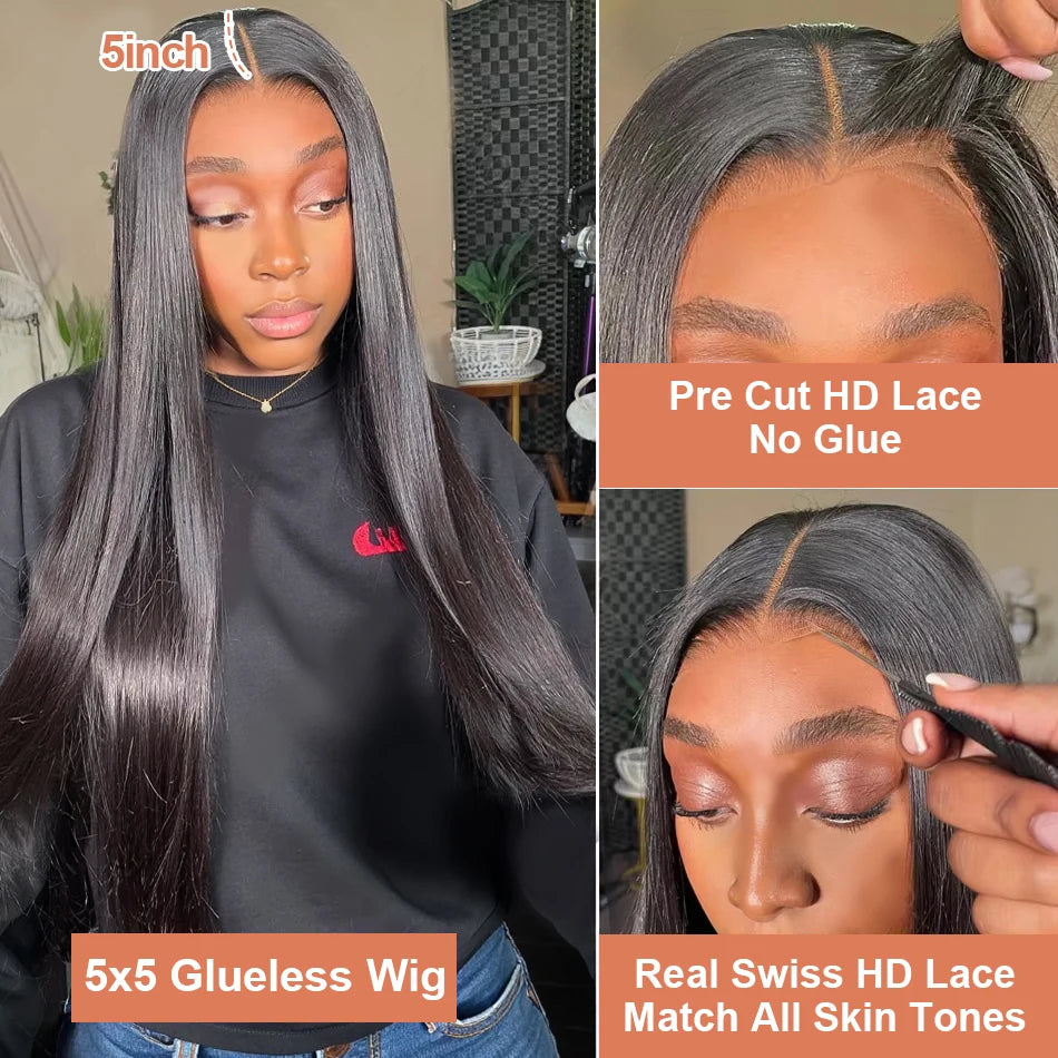 Wear Go Glueless Wig Human Hair 220 Density 13x6 HD Lace Frontal Wig Pre Plucked Pre Cut Beginner Friendly Bone Straight Wigs