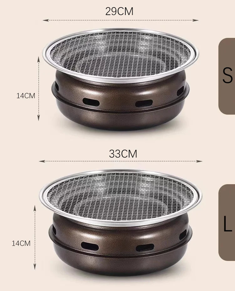 Korean-Style Round BBQ Grill - Portable Charcoal Grill for Outdoor, Backyard, Camping & Picnic - Compact Tabletop Smoker for Aut