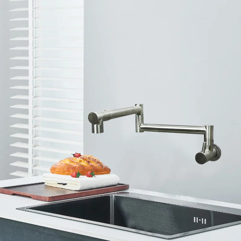 Wall mounted kitchen stove multifunctional folding rotary faucet, single cooling design, universal rotation