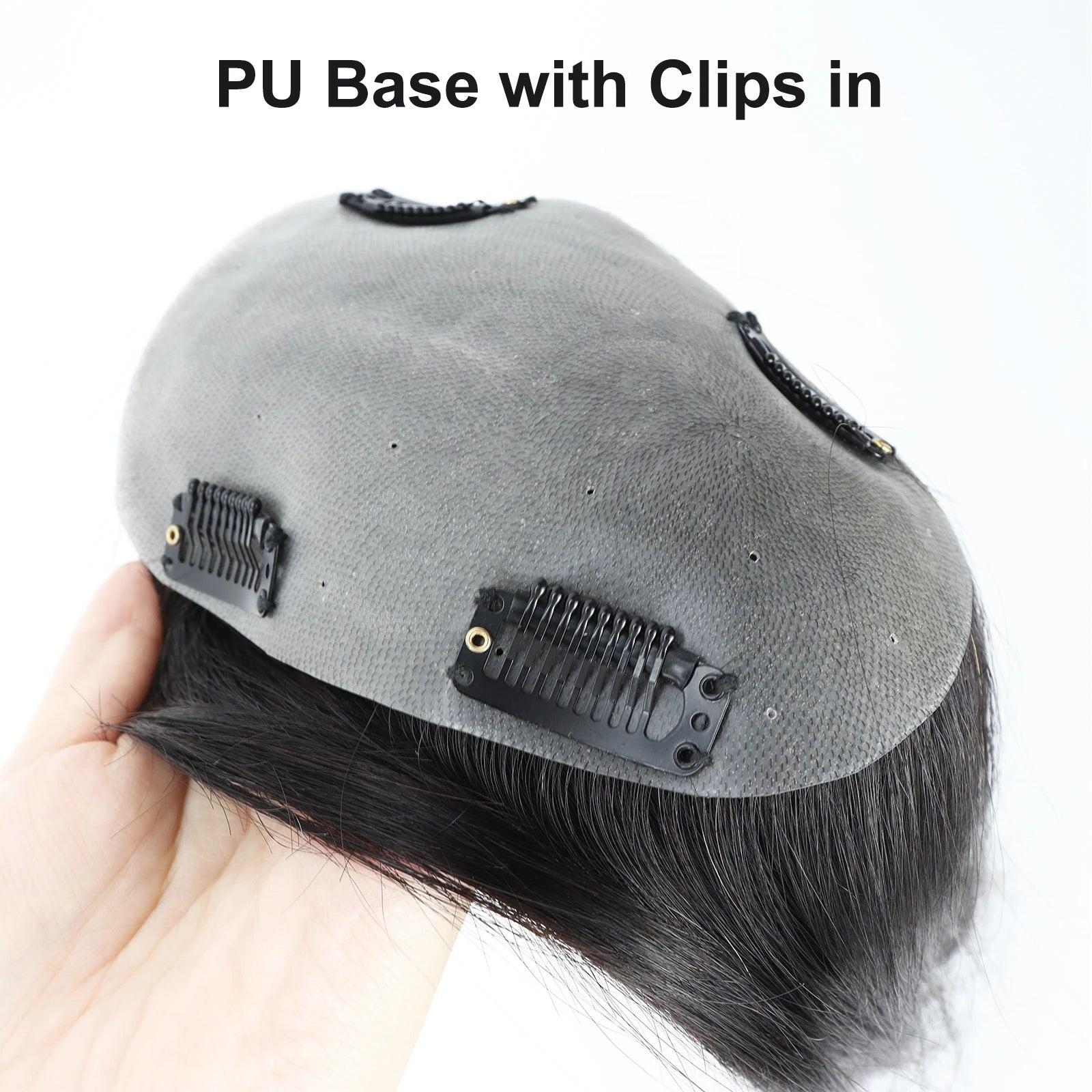 Silk Skin Base Topper for Women PU Toupee with Clips in 14x17cm Natural Scalp Real Virgin European Human Hairpieces Dark Brown
