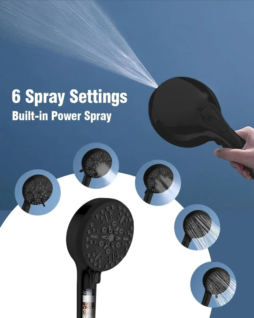 6-Mode High Pressure Filtered Shower Head with Handheld Oil Rubbed Bronze, Power Wash and Long Hose