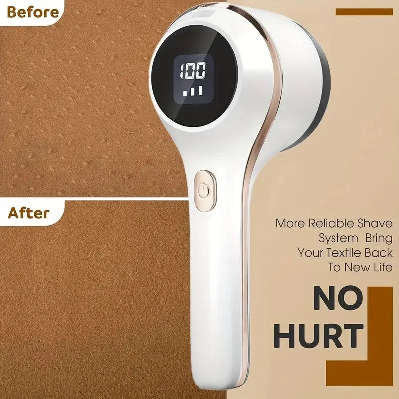 Fabric Shaver, Lint Remover Rechargeable, Electric Portable Sweater Defuzzer with 3 Speeds, 6 Leaf Blades, Digital LED Display t