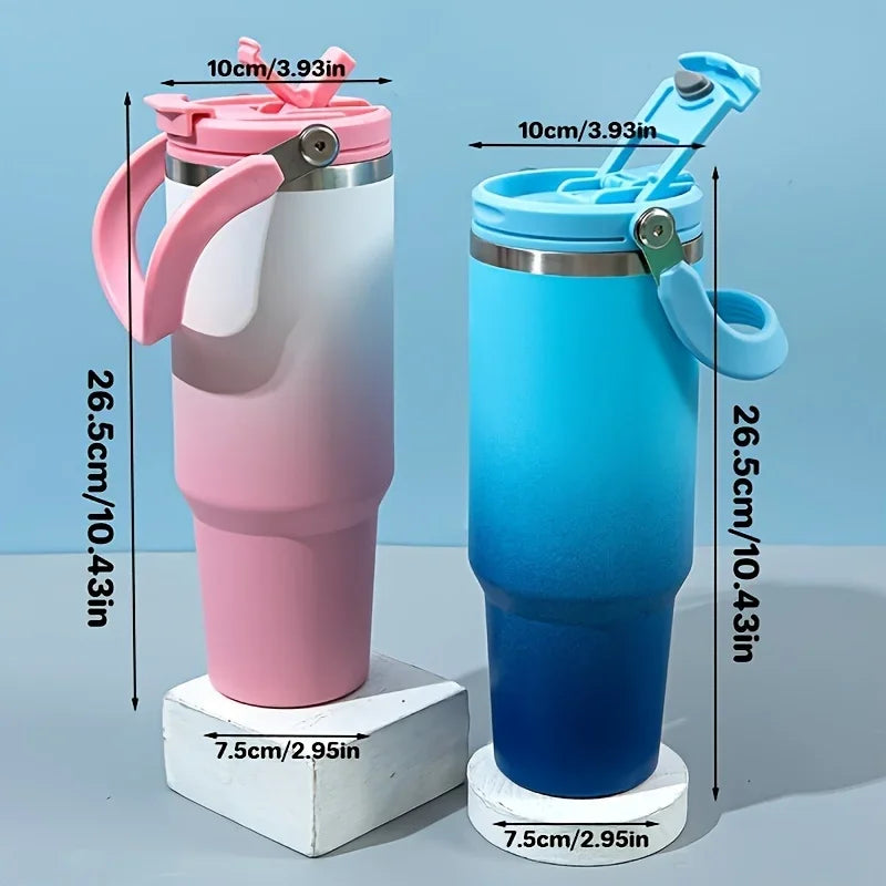 890ML Stainless Steel Thermos Cup with Straw  Keep Cold and Hot Car Coffee Cup Portable Vacuum Flask Travel Thermos Water Bottle