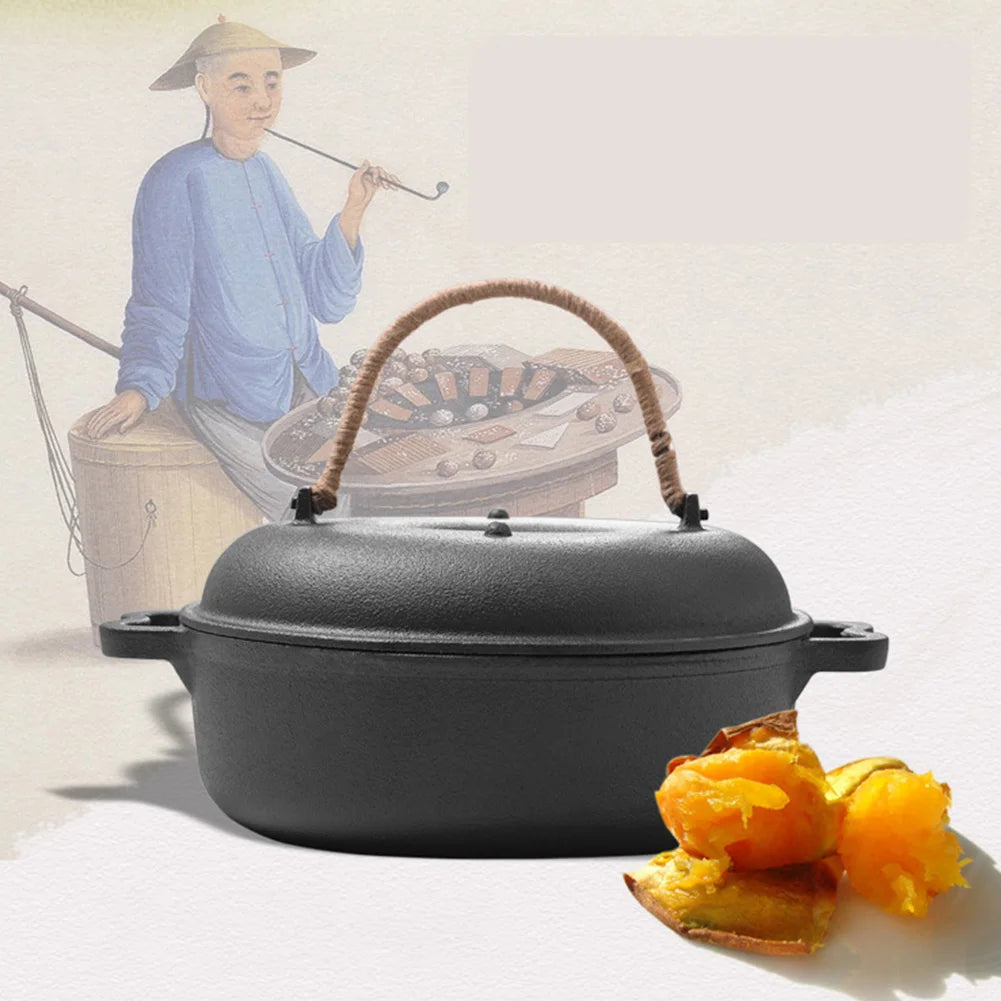 Cast Iron Roasted Sweet Potato Pan with Lid Garlic Roaster Garlic Baker Baking Pan for Picnic Camping Patio