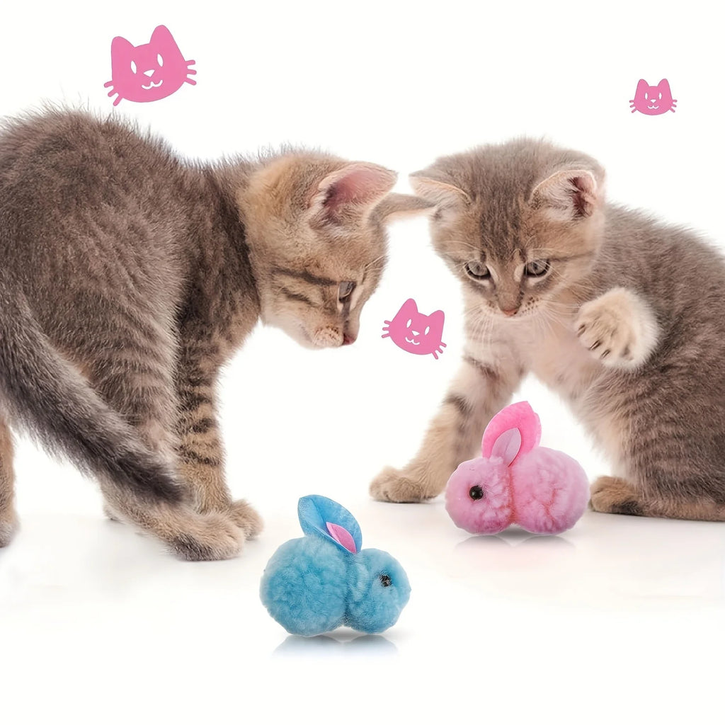 10pcs Color Random Plush Bunny Cat Toys, Soft, interactive cat toy Rabbit balls, Colourful, Soft and Cute Plush Cat Toy Balls