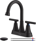 3 Hole Matte Black Bathroom Faucet with Pop-up Drain, 4 Inch Centerset, Stainless Steel Lead-Free for Sink Vanity