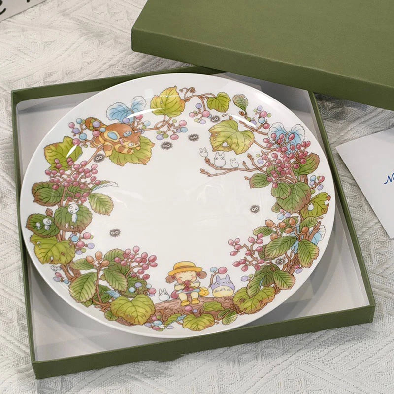 Bone China Dinner Plate Anime Cup and Saucer Set Coffee Mug Cute Cartoon Pattern Ceramic 9.5 Inch Dish Household Tableware Gift