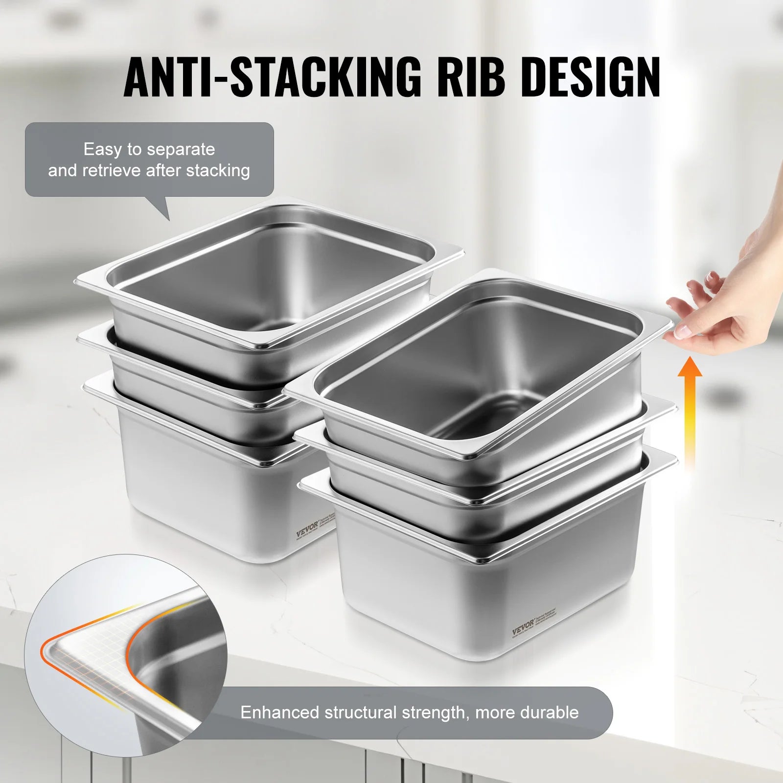SucceBuy 4" 6" Deep Steam Table Pan 1/2 Size Hotel Pans for chafing 201 Stainless Steel Food Container for Party BBQ Baking