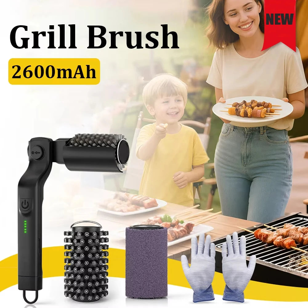 2 in 1 Rechargeable BBQ Grill Cleaner Spin Scrubber with 360° Rotating Cleaning for Grill 3-Speed 2600mAh Cordless