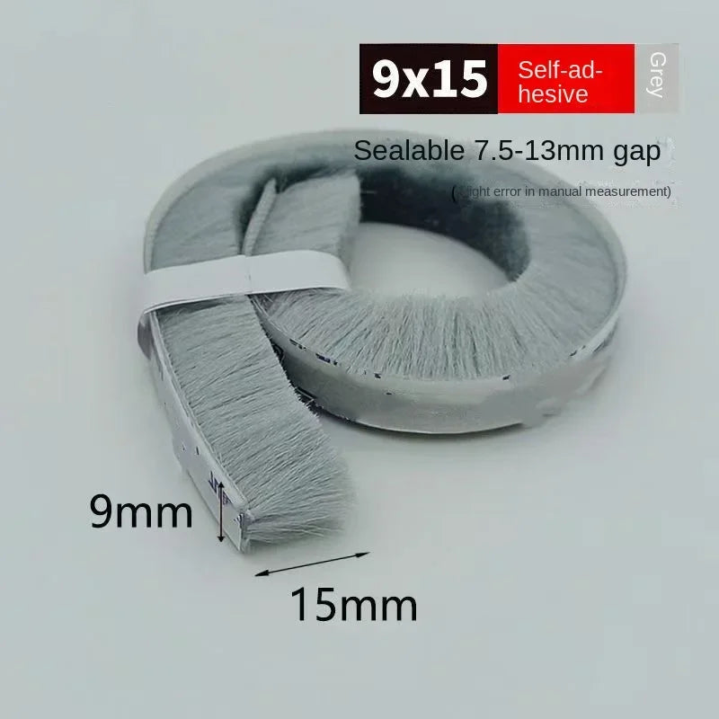 Black 10M Door Window Windproof Dust Sound Insulation Seal Strip Self Adhesive Home Wardrobe Door Window Gap Filler Brush Strip