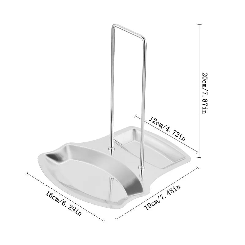 Stainless Steel Pot Lid Rack and Spoon Rest Holder Kitchen Tool for Organizing Cooking Utensils Sleek Silver Design for Countert