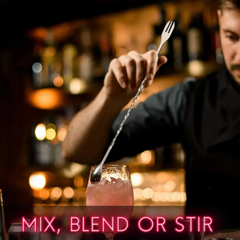 Stainless Steel Cocktail Muddler and Mixing Spoon Home Bar Tool Set - Create Delicious Mojitos and Other Fruit Based Drinks