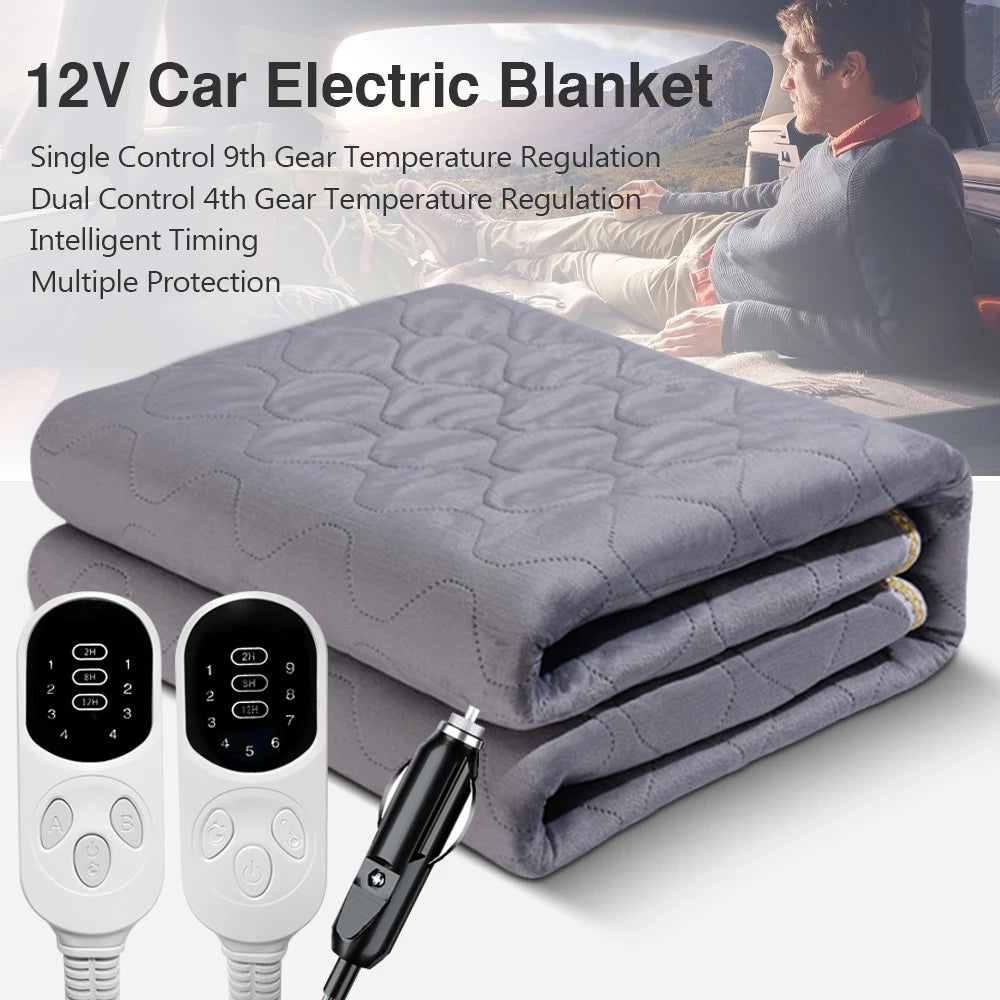 12V Cars Electric Blanket Heating Level Heated Travel Blanket for Car Outdoor Traveling Camping Pad 70x180cm/120x150cm/50x150cm