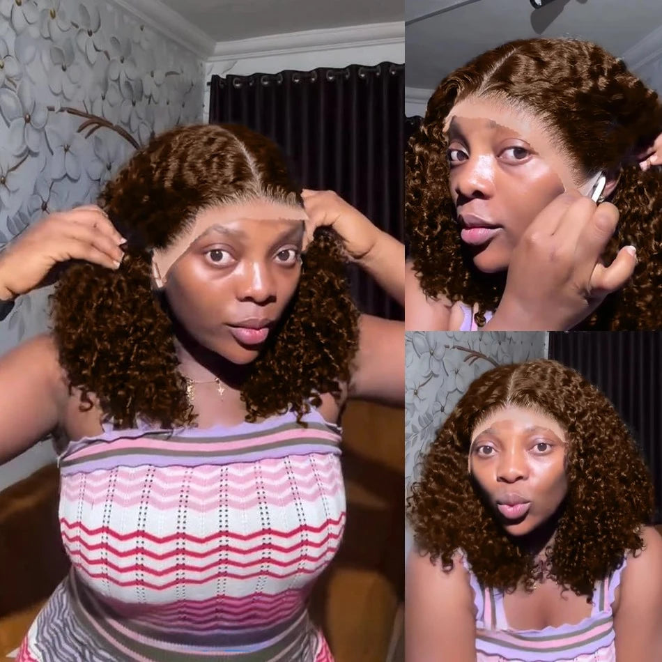Natural Black Burmese Curly Human Hair Wig 7x5 Glueless Deep Wave Chocolate Brown Water Wave 13x4 Lace Front Bob Wigs Closure