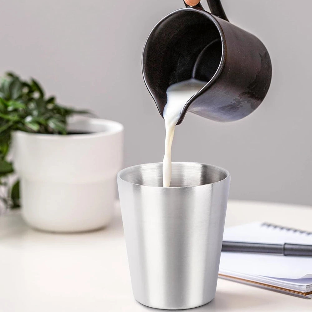 Set of 2 Metal Coffee Mugs Stainless Steel Cup 260ML/300ML Double Wall Stackable Metal Glasses Drinking Mugs for Home Camping