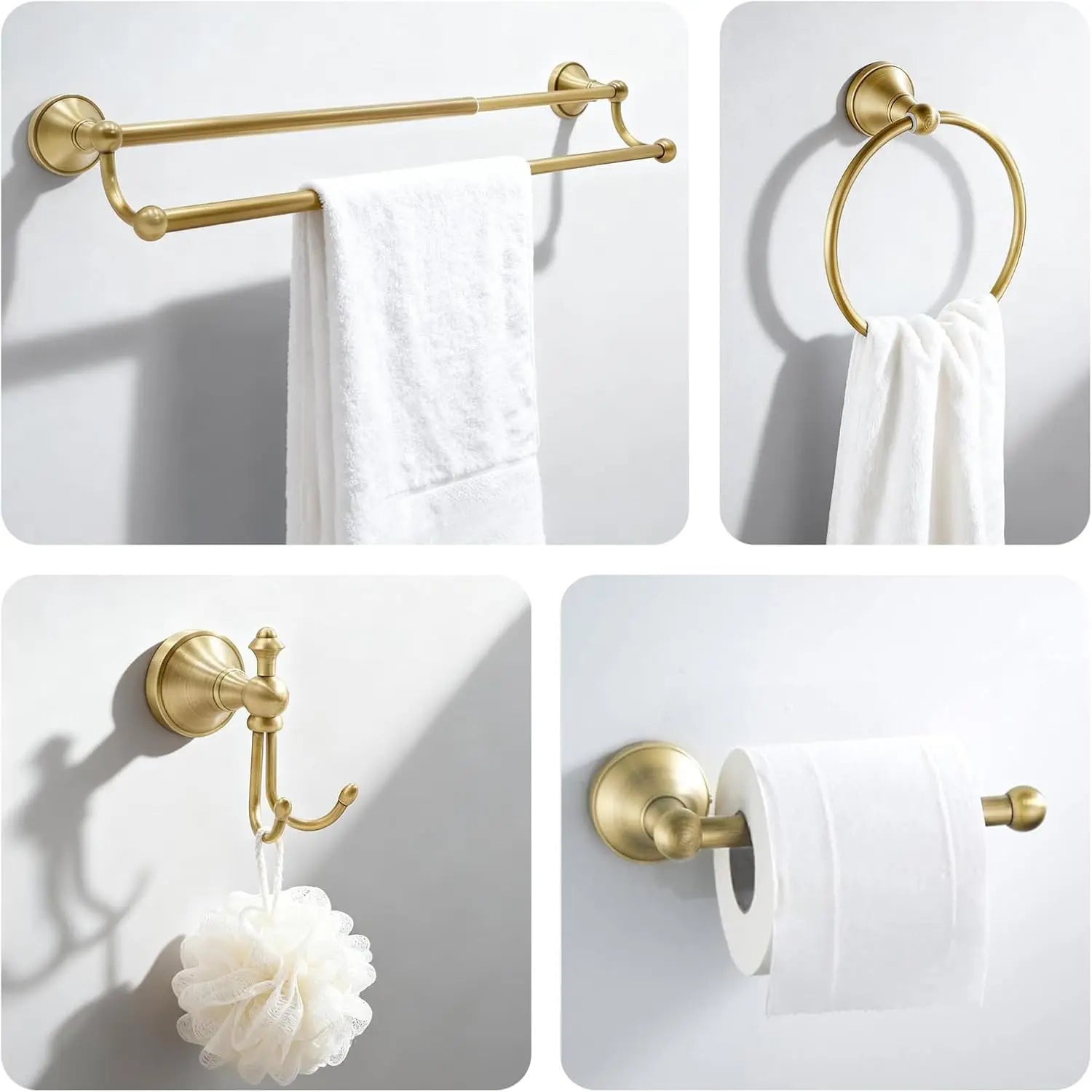 Antique Brass Bathroom Set: Adjustable Towel Bar, Toilet Paper Holder, Towel Ring & Robe Hook - Solid Brass, Rust-Resistant