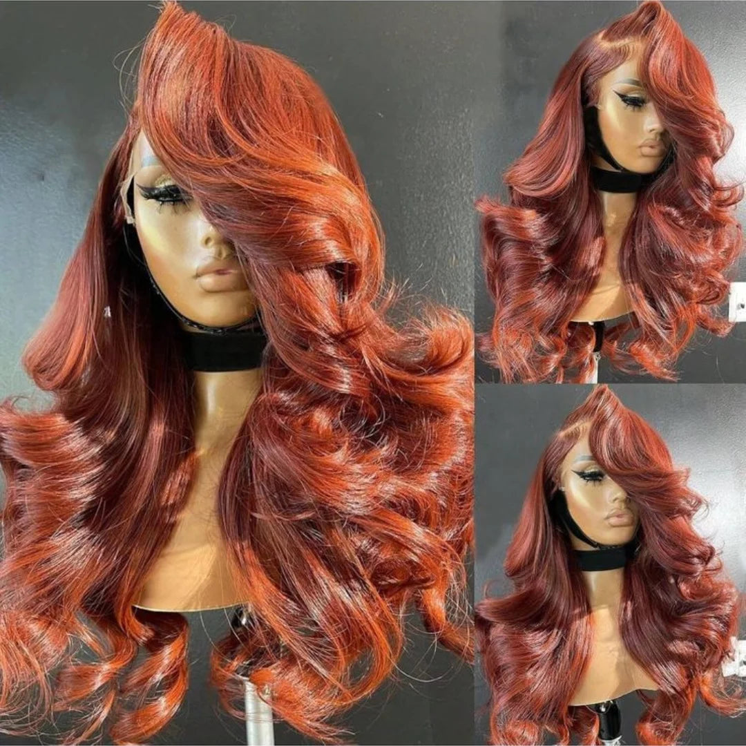 Reddish Brown Body Wave Wigs For Women Synthetic 13x6 Lace Front Wig Copper Red Lace Frontal WigPre Plucked With Baby Hair Wig