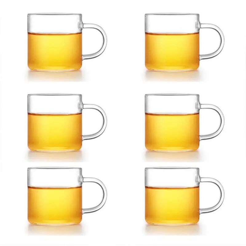 Coffee Cups Set of 6 High Borosilicate Glass 100ml/120ml Transparent Glasses with Handle High-temperature Resistant Teaware Mugs