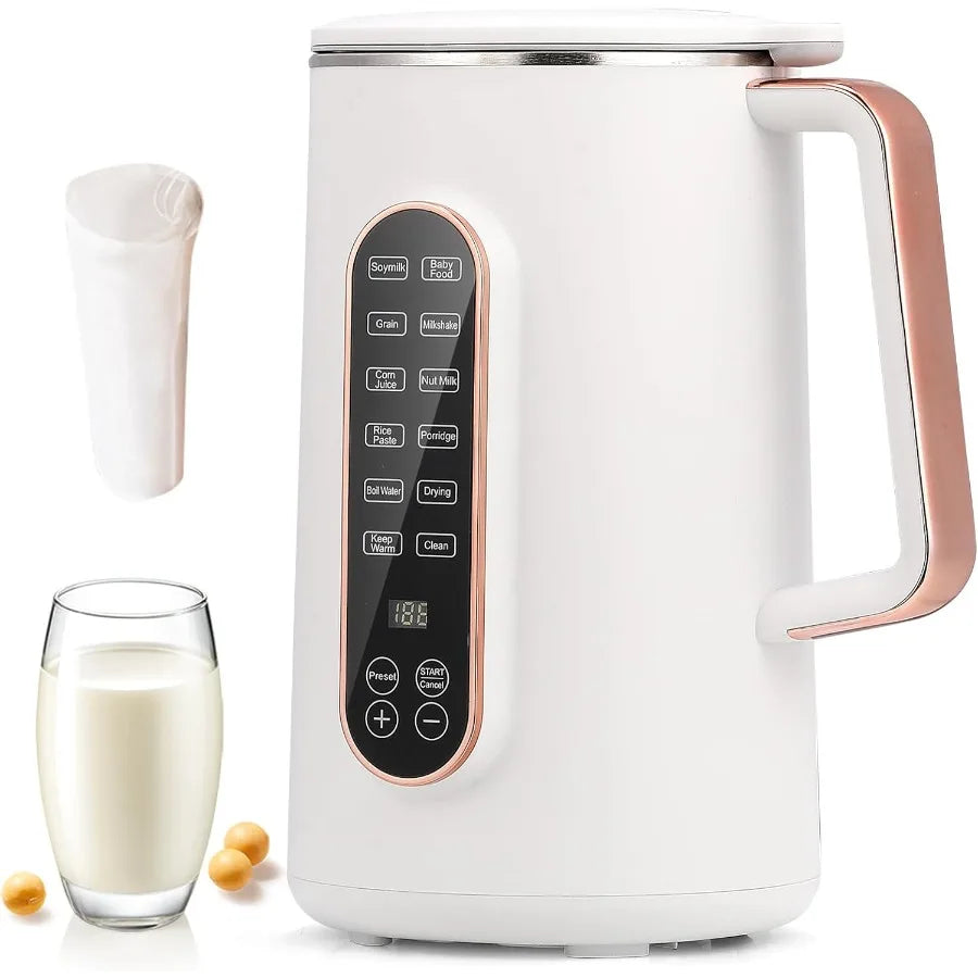 8-in-1 Upgraded 40oz Nut Milk Maker Machine with 10-Leaf Blades for Homemade Oat Soy Almond Juice Stainless Steel Body Silver C