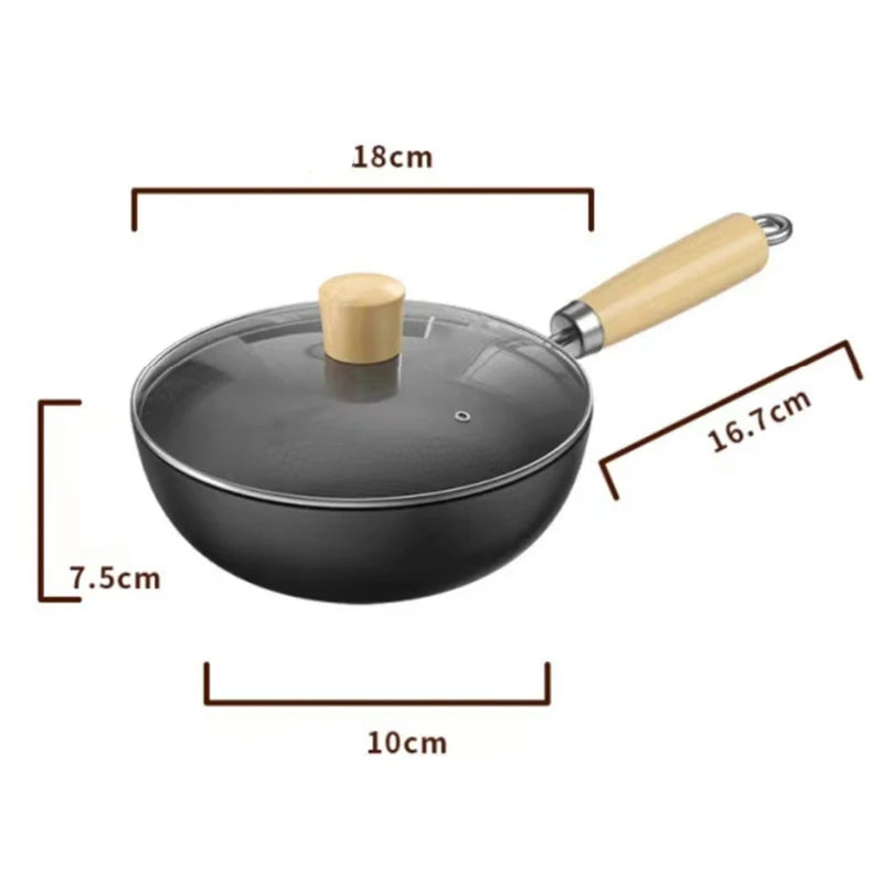 Non-stick iron pan frying pan with lid uncoated gas stove induction cooker universal stew pot cookware handmade steak wok pan