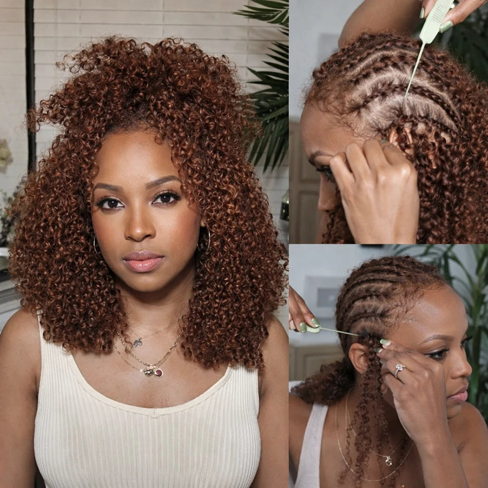 Brown Kinky Curly Crochet Human Hair Invisible Knotless Pre-Separated Small Spirals Curly Crochet Hair For Black Women Braiding