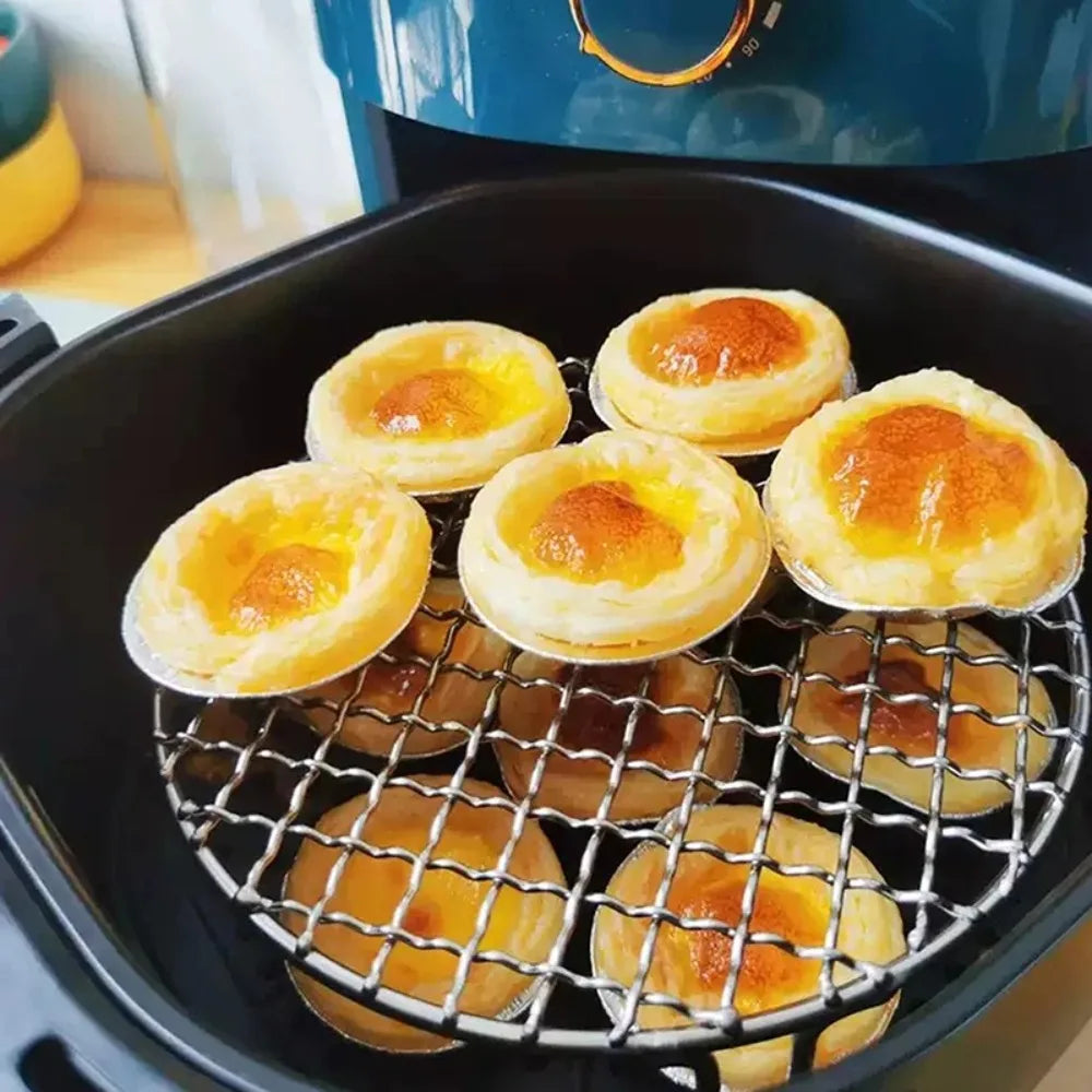 Round Air Fryer Rack Stackable Stainless Steel Grid Grill BBQ Net with Foot Cooling Rack Steam Baking Rack For Home Kitchen