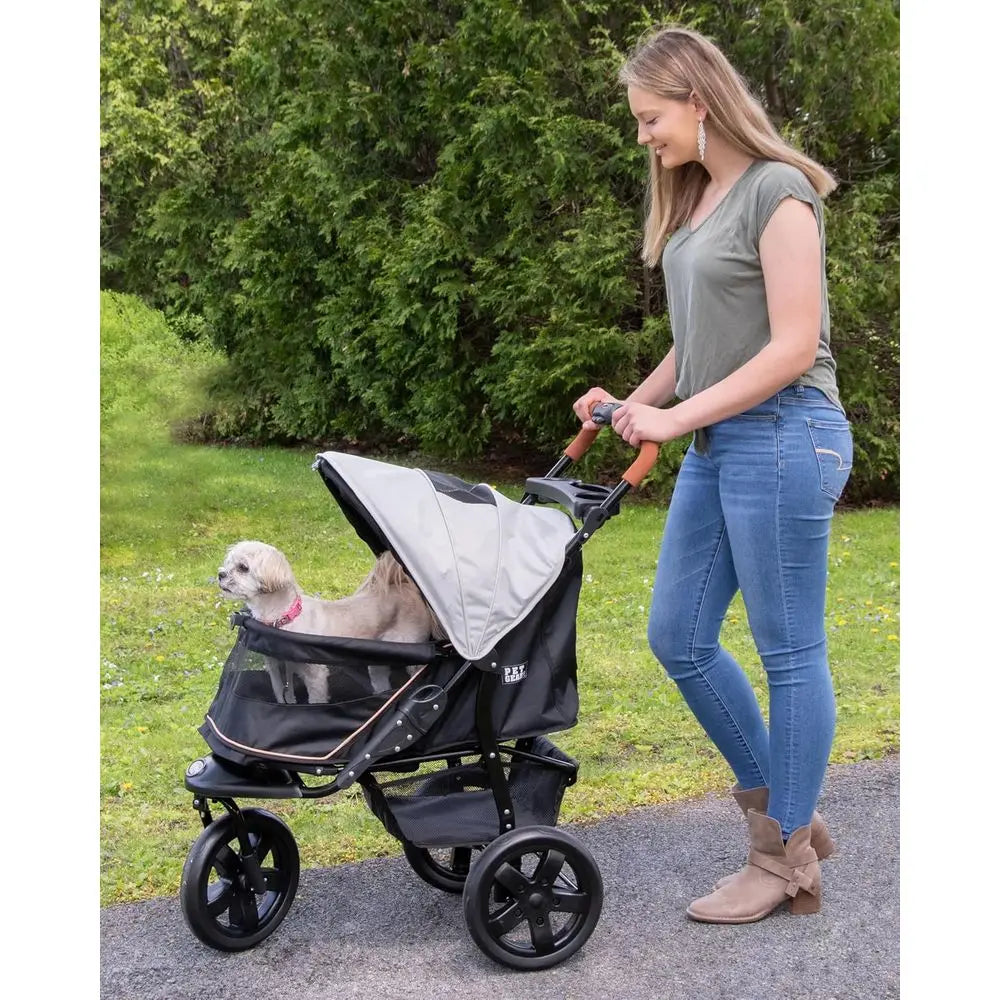 No-Zip AT3 Pet Stroller for Cats/Dogs, Zipperless Entry, Easy One-Hand Fold, Jogging Tires, Removable Liner, Cup Holder + Storag