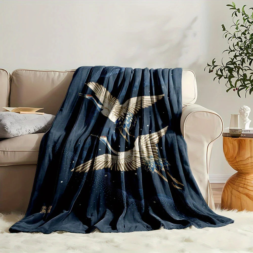 "Elegant Flying Birds Blanket, Night Sky and Star Pattern Throw for Home Decor, Soft Fleece Material, Multiple Sizes Available"