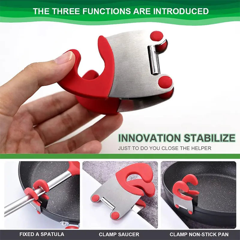 Stainless Steel Pot Clip Holder Spoon Rest Anti-Scald Silicone Grip Pot Clip Holder Easy Pot Fixed Clamp Kitchen Gadget Organize