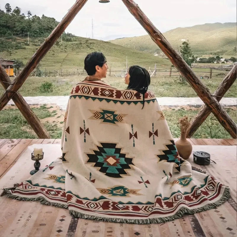 1pc Durable vintage camping blanket - perfect for outdoor picnics, tear resistant polyester fiber, machine washable