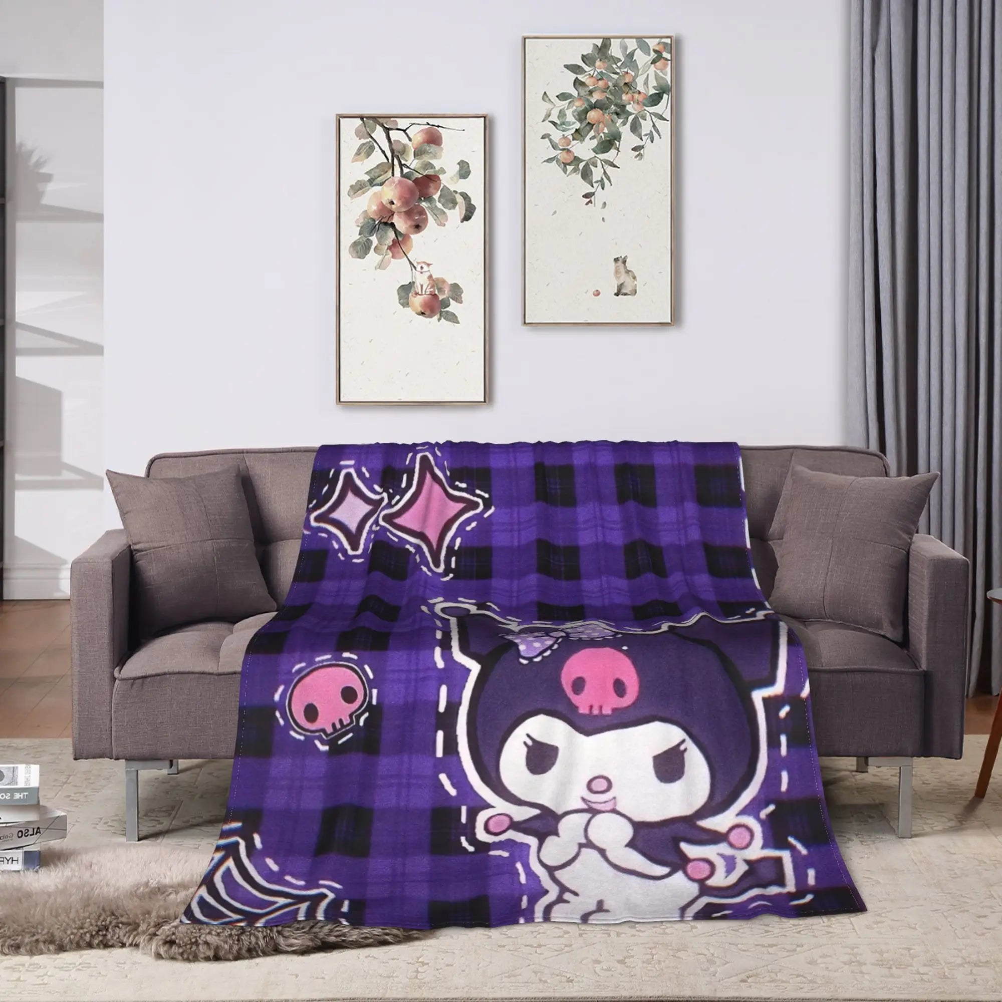 Kuromi Halloween Plaid Blankets Fleece Summer  Portable Super Warm Throw Blanket for Home Bedroom Rug Piece