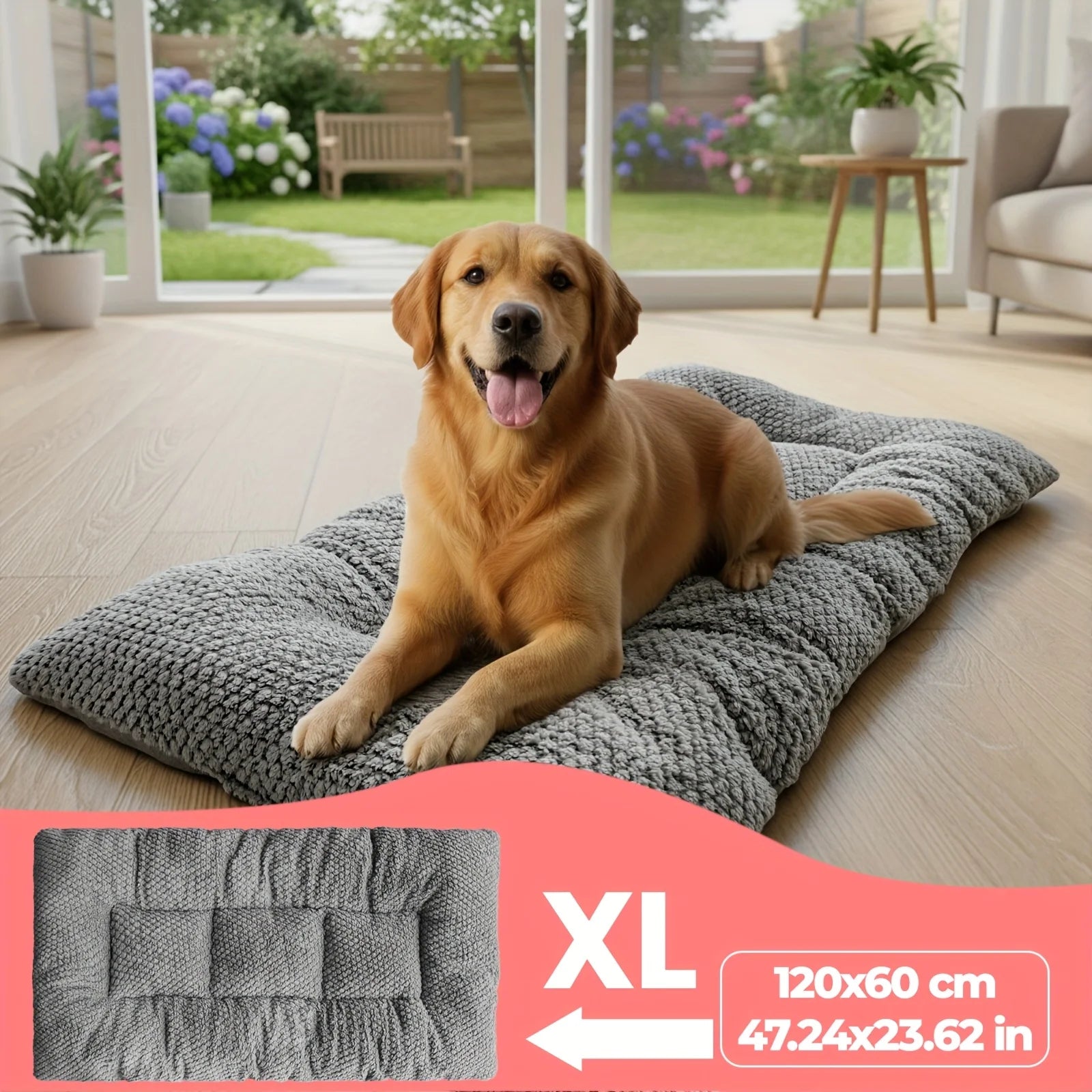 Extra-Large Plush Dog Crate Pad Pet Bed with Pillow Raised Edges Ultra-Soft Polyester Mattress for Small Medium Large Dogs