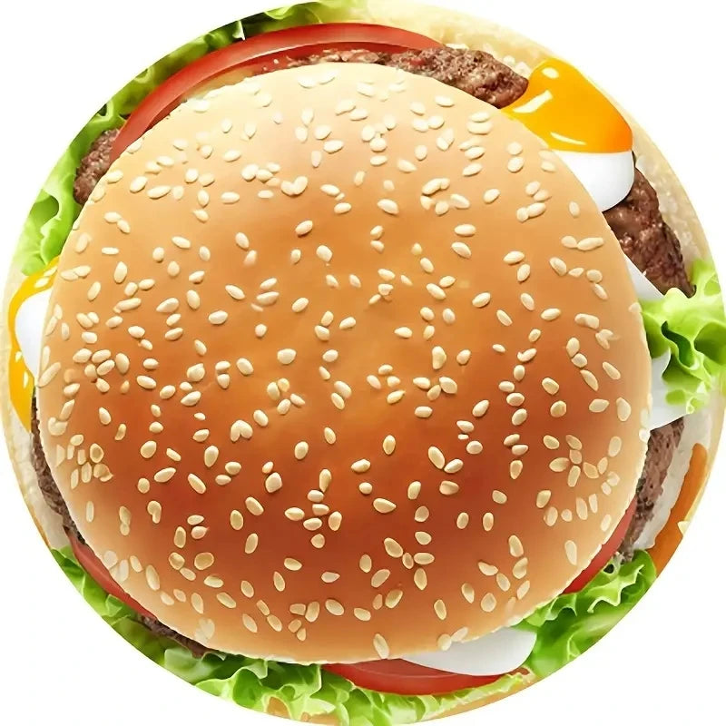 1pc Hamburger Print Blanket, Funny Food Flannel Round Blanket, Soft Warm Throw Blanket Nap Blanket For Couch Sofa Office Bed Cam