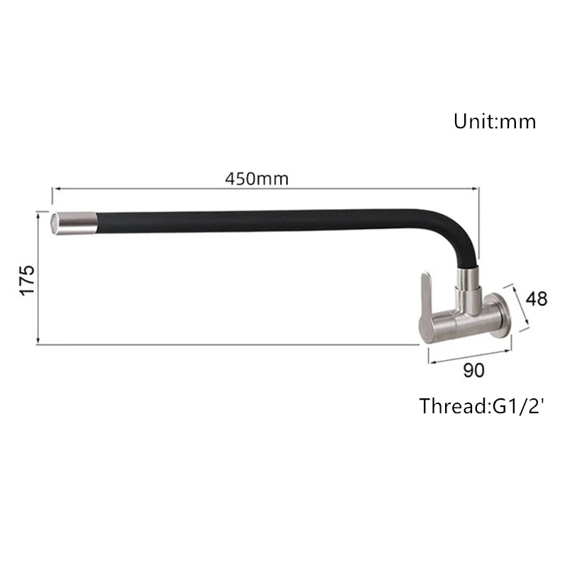 1PC SUS304 Stainless Steel Kitchen Faucet Universal Telescopic Tube Single Cold Tap Wall Mount Thread G1/2'