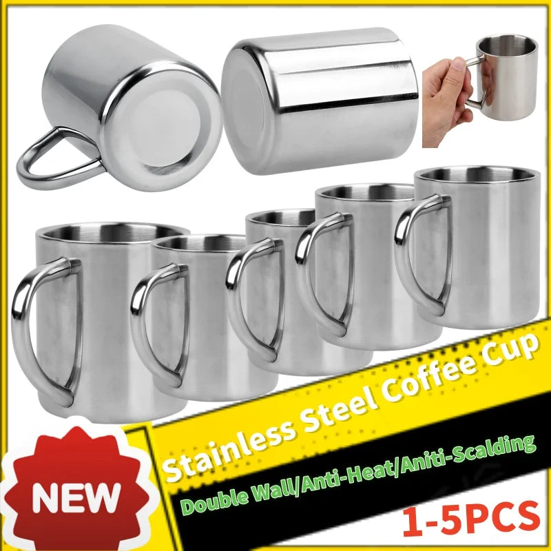 1-5PCS 220ML Stainless Steel Coffee Cup Double Wall Mug Anti-Heat Aniti-Scalding Cup Outdoor Travel Metal Drinking Cup