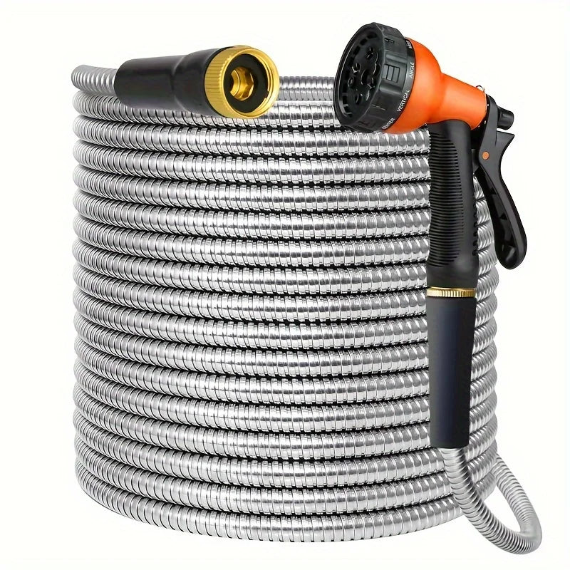 Metal Garden Hose Stainless Steel Metal water Hose Super Tough&Flexible Water pipe Lightweight Crush Resistant Aluminum Fittings