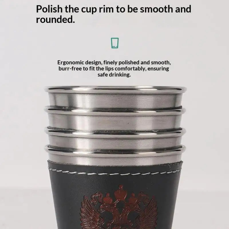 4Pcs/Set Travel Cups Stainless Steel Cup With PU Leather Portable Coffee Wine Beer Whisky Cup Camping Tableware Outdoor