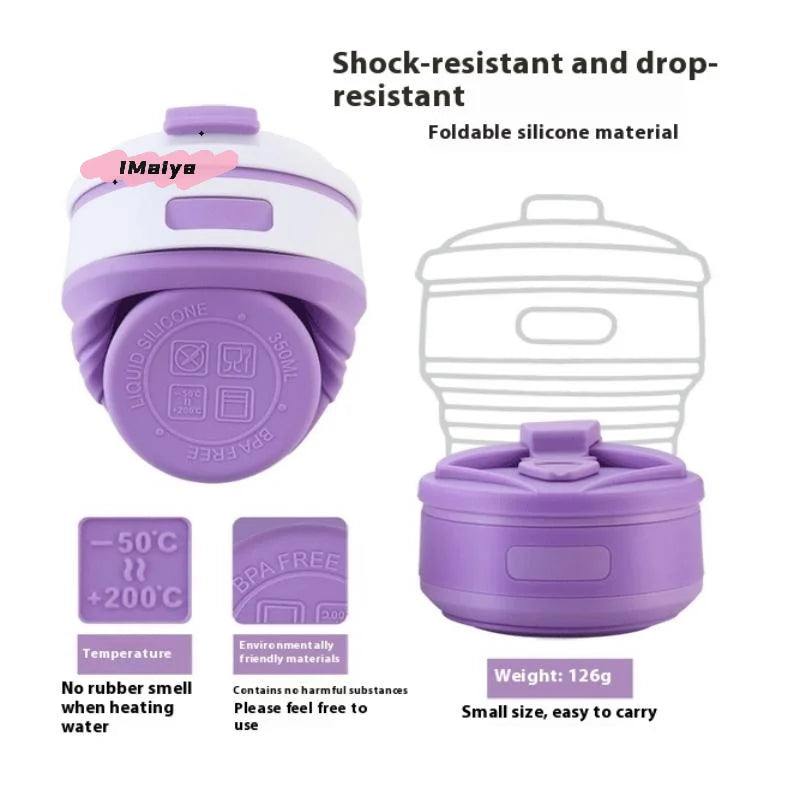 1Pc 350ml Collapsible Silicone Coffee Mug Travel Cup Folding BPA-Free Food Grade Insulated Flask Water Cup
