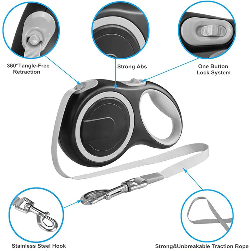 3 Meters 5 Meters Strong Pet Leash Nylon Retractable Leash for Medium Large Dogs Walking Lead Automatic Extending Dog Leash Rope